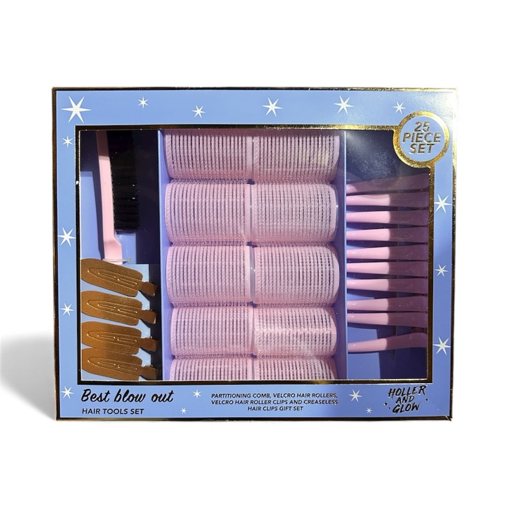 Holler and Glow Best Blow Out Hair Styling Tool Gift Set Roller Creaseless Clips